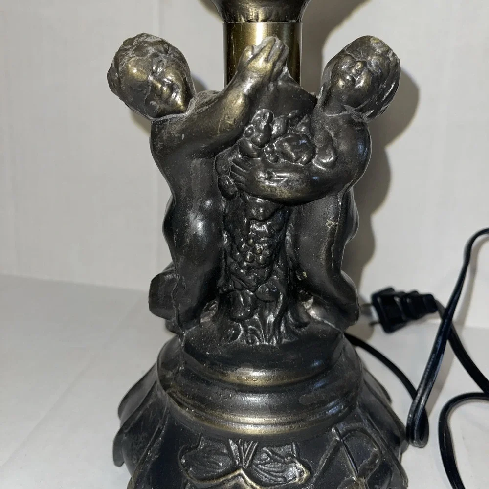 Table Lamp Cherubs Metal And Glass vintage